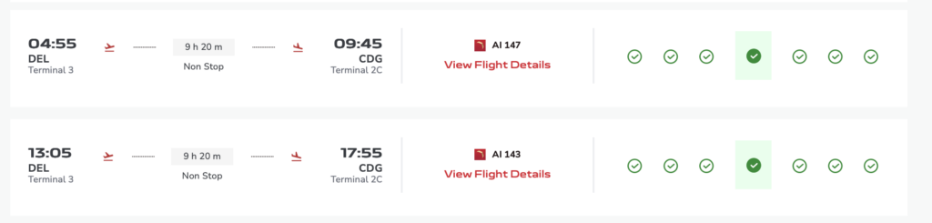 a screenshot of a flight schedule